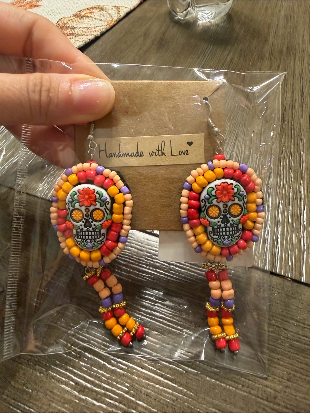 Handmade Colorful Sugar Skull Beaded Earrings